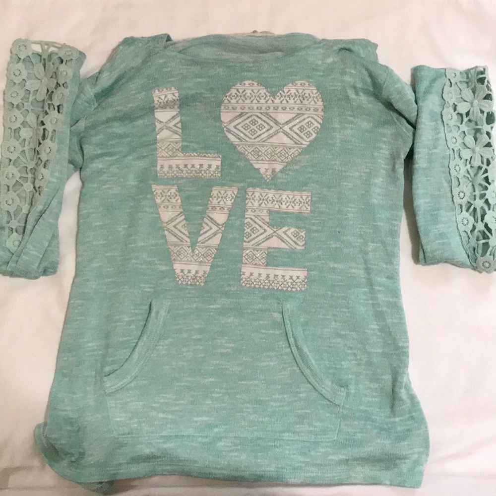Girl’s ‘LOVE’ Mint/Turquoise Thin Hoodie